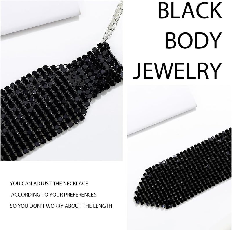 Bmirth Sequins Neck Tie Black Sequins Strands Necklace Gothic Long Neck Tie Jewelry for Party Prom Daily - Image 5